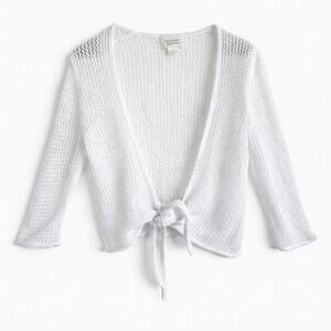 Christopher & Banks Open Knit Tie Front Shrug Cardigan White Ramie Cotton Size 8